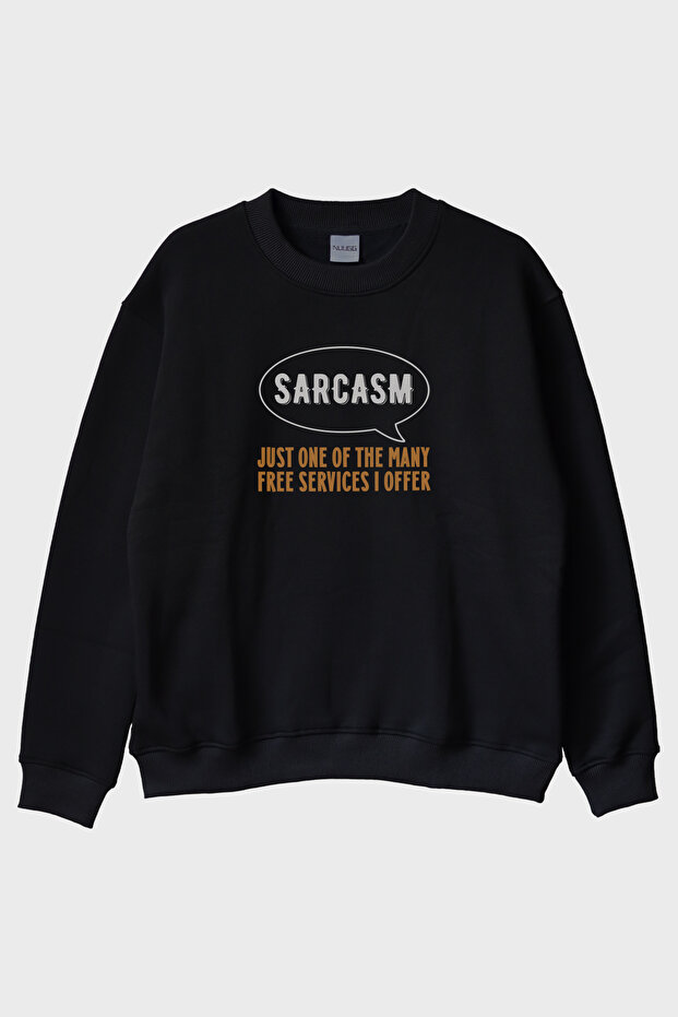 Sarcasm Printed Design Black Crew Neck Sweatshirt