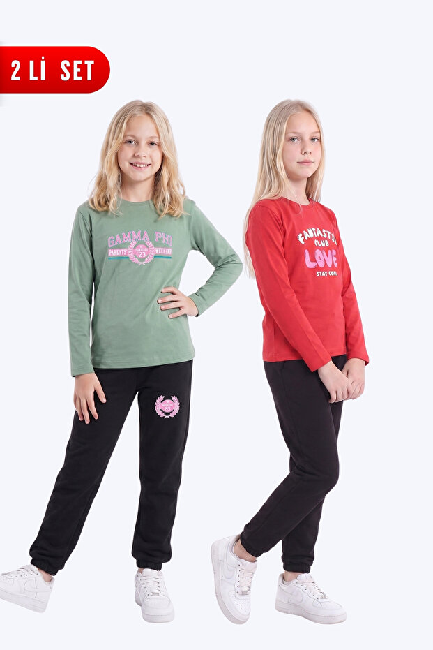 Girl's 2-Piece Printed Long Sleeve Single Jersey Tracksuit Set