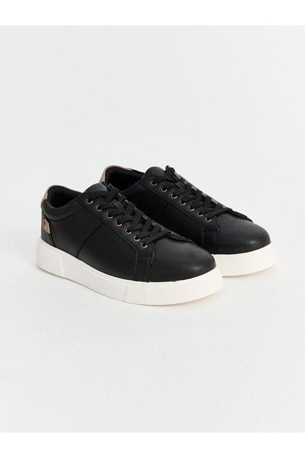 Lcw Steps Black Leather-Look Women's Sports Shoes