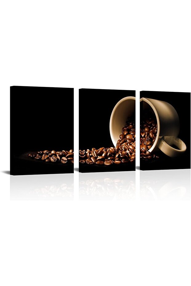 30x40 cm 3 Panel Gallery Wrapped Canvas | Coffee Beans Wall Art | Kitchen Coffee Cup Decor