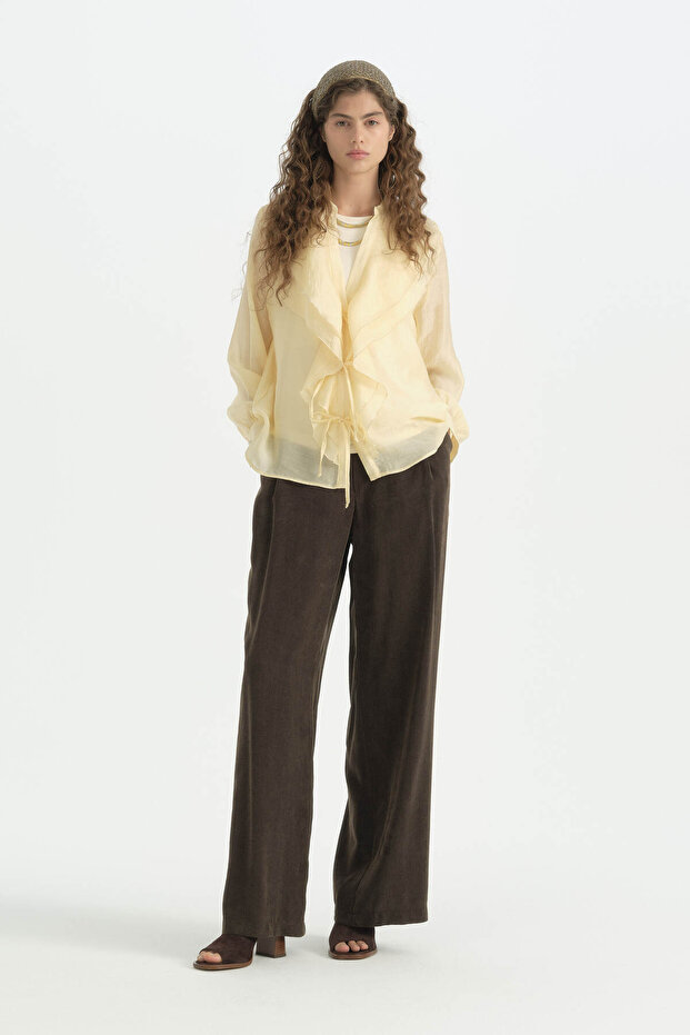 Flounced Tie-Back Blouse - Butter Yellow
