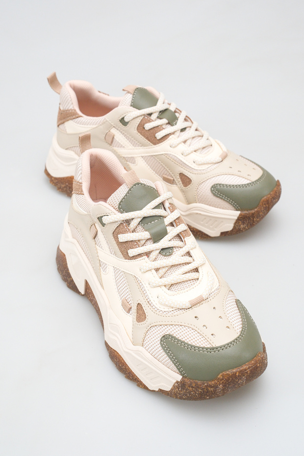 Belavalia Green Beige Multicolor Women's Lace-Up High Sole Sneaker Sports Shoes