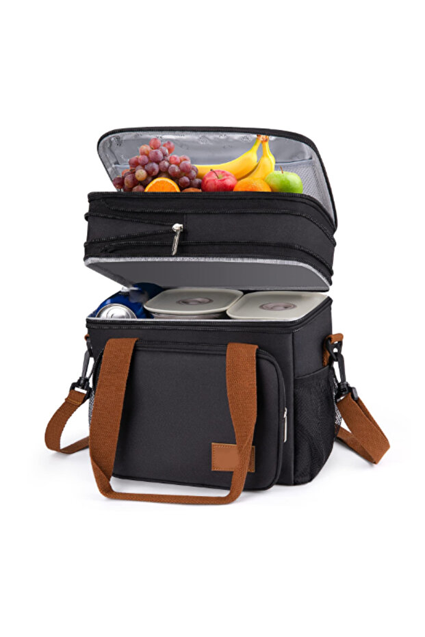 17L expandable insulated lunch bag, unisex, leak - proof and freezer - safe, double - layered design, with adjustable shoulder strap and side...