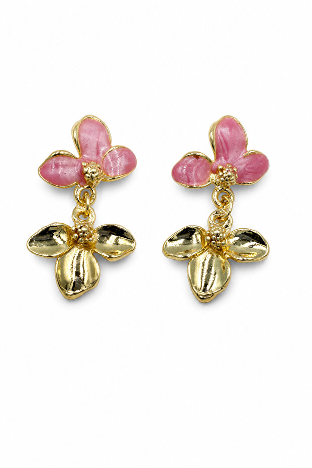 Stylish Pink Butterfly and Yellow Flower Design Dangle Bijoux Earrings Women's Accessory