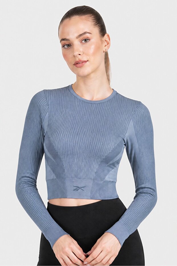 Women Sportswear Fit Long Sleeve Training Top, Ash Blue
