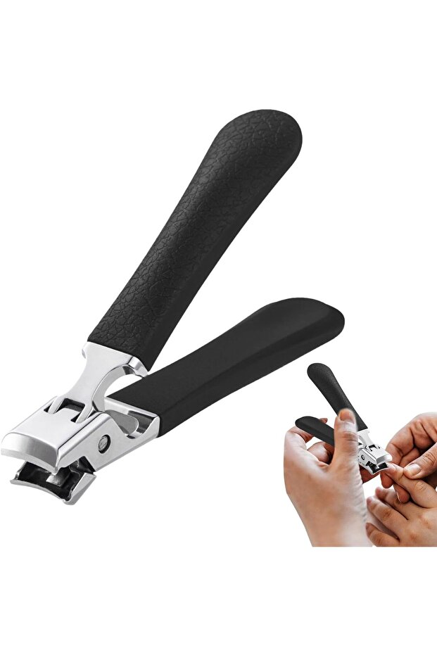 Stainless Steel Ergonomic Splash-Proof Precision Nail Clippers (Black)