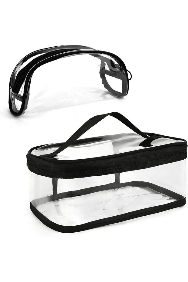 2-Pack Transparent PVC Waterproof Travel Toiletry Bags, Portable Travel Makeup Bags, Cosmetic Organizers, Unisex