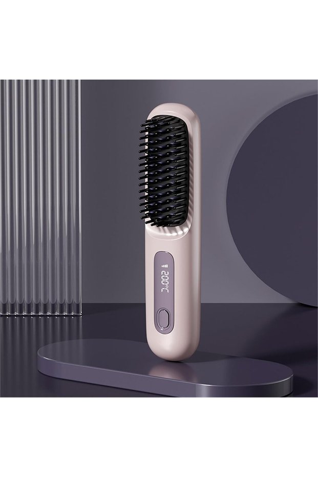 Heated comb for short hair, rechargeable cordless comb, 2-in-1 for straightening and curling, 3 temperature settings (purple).