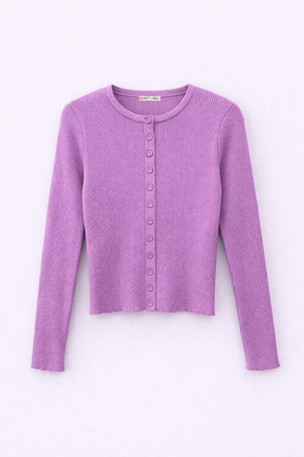 Mixray Buttoned Slim Fit Ribbed Knit Cardigan