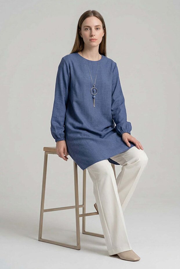 Summer Women's Tunic Casual Slim Sofia Linen Tunic with Necklace