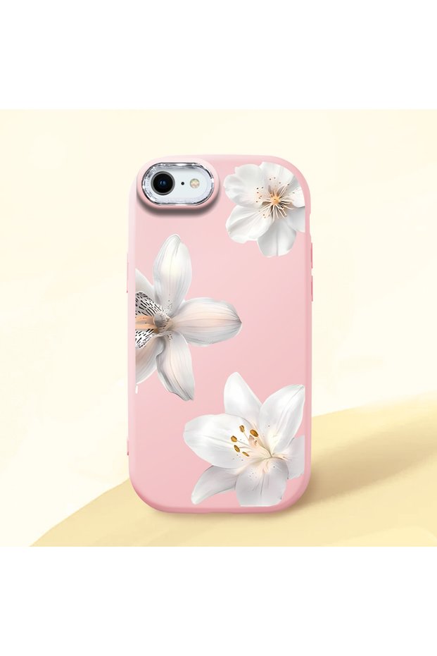 iPhone 7 Compatible Case Camera Protector Pink Silicone Couple Phone Case with Floral Pattern