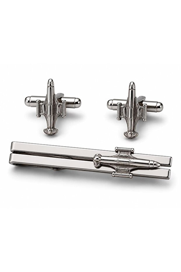 Tie Clip + Cufflink Set "F-104" Silver