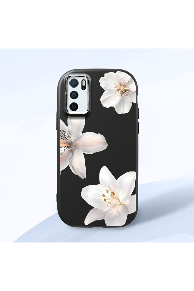 Oppo A54S Compatible Case Camera Protective Black Silicone Couple Phone Case with Floral Pattern