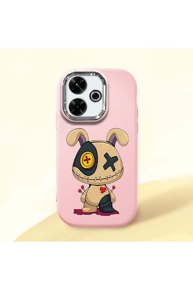 Redmi 13X Compatible Case Camera Protector Pink Silicone Couple Phone Case with Character Pattern