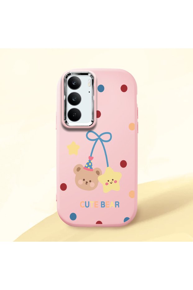 Realme C75 Compatible Case Camera Protector Pink Silicone Couple Phone Case with Bear Pattern