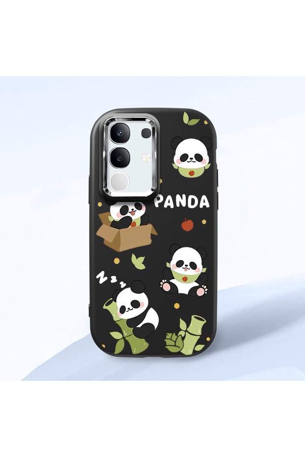 Vivo Y29 Compatible Case Camera Protector Black Silicone Couple Phone Case Panda Pattern