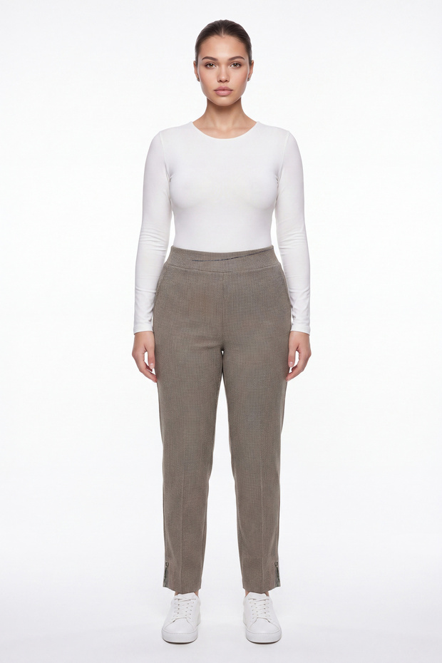 Women's Yellow Winter High-Waisted Trousers with Stone Detail on the Cuffs and Waist