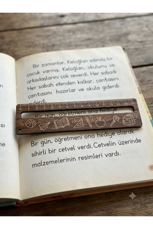 10 Pieces of Wooden Bookmarks (with Reading Guide and Ruler) 3 mm Colored Mdf Laser Cut and Printed Bookmark (15 cm) No29