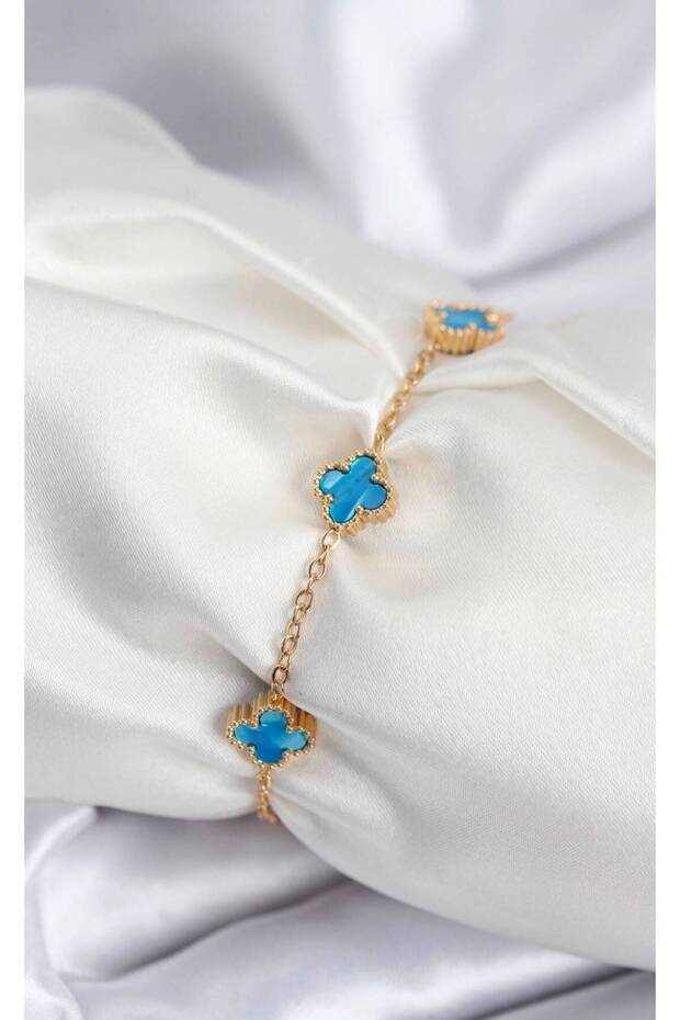 Steel Gold Color Ice Blue Baby Boy Clover Bracelet