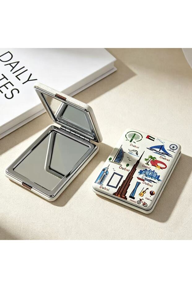 Portable Folding Makeup Mirror with Dubai Style Patterns, Double-Sided Travel Pocket Mirror for Women, Compact Cosmetic Mirror for Handbag and Purse, Great Souvenir Gift from Dubai, Travel Essential.