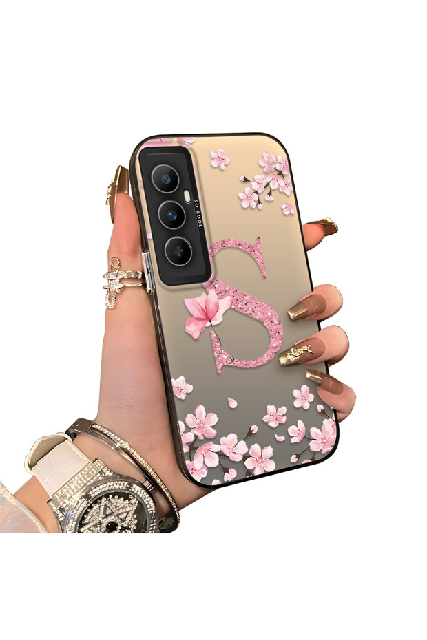 Realme C65 Compatible Silicone Edge Hard Back Case Couple Phone Case with Letter S Pattern