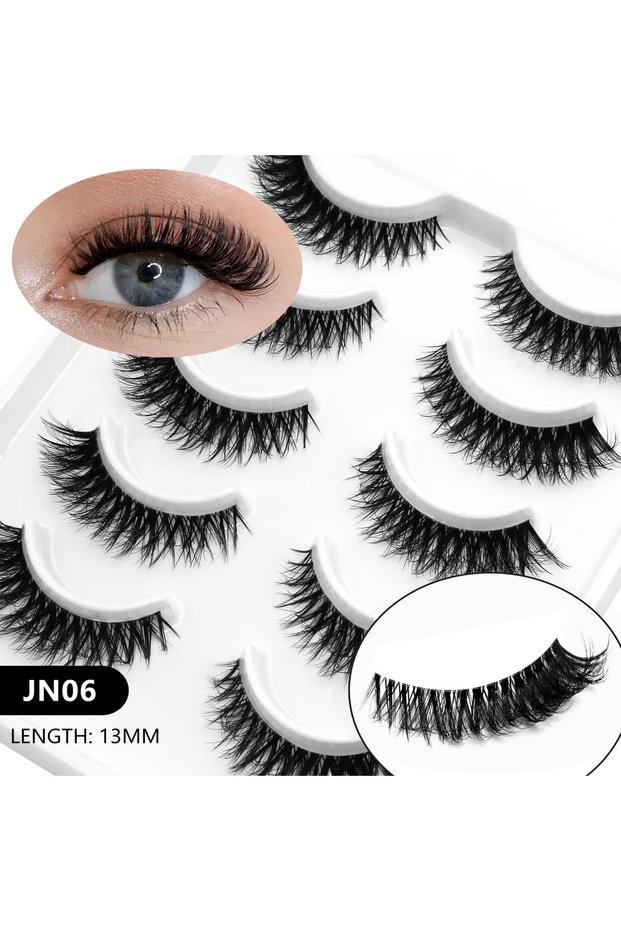 5pairs-JN06 Veltrinay Cat Eye Lashes Soft Natural Faux Mink Eyelashes Fake Lashes Natural Look Wispy