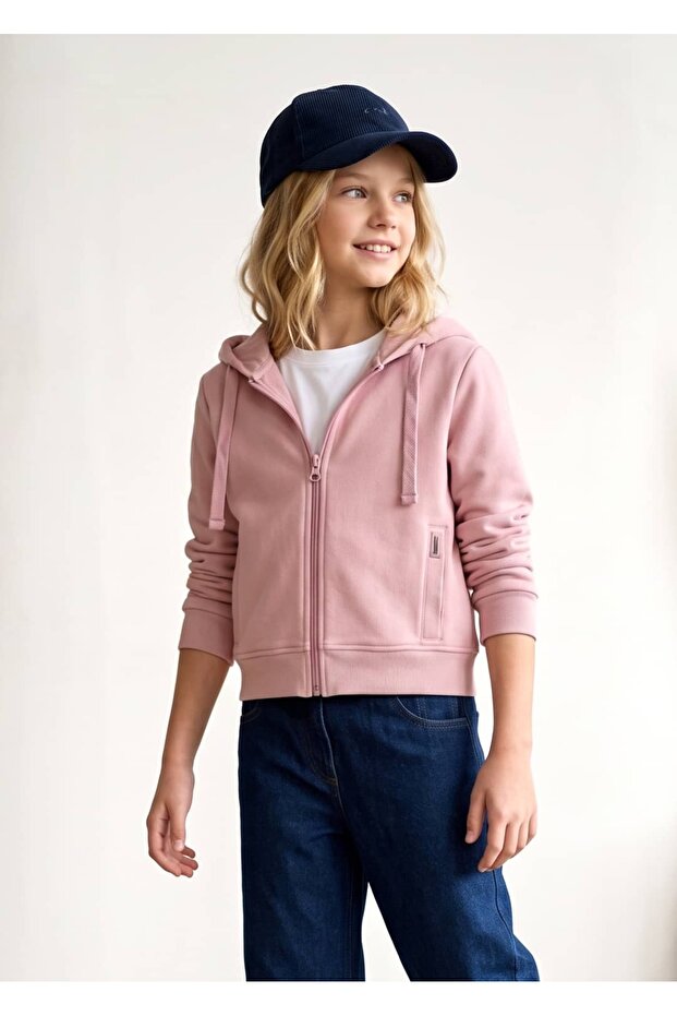 Organic Hooded Dark Pink Girls' Sports Jacket