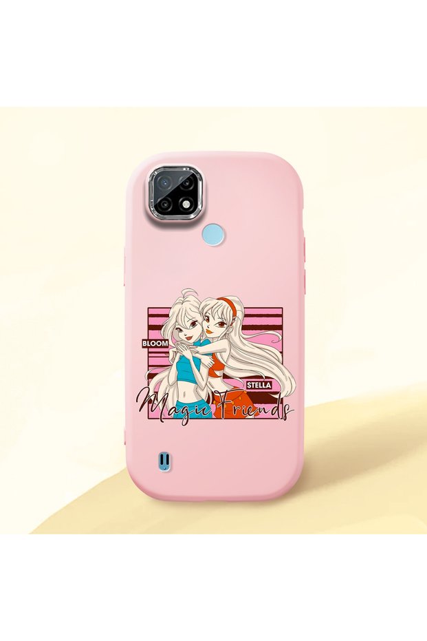 Realme C21 Compatible Shock-Absorbing Camera Protected Pink Silicone Case