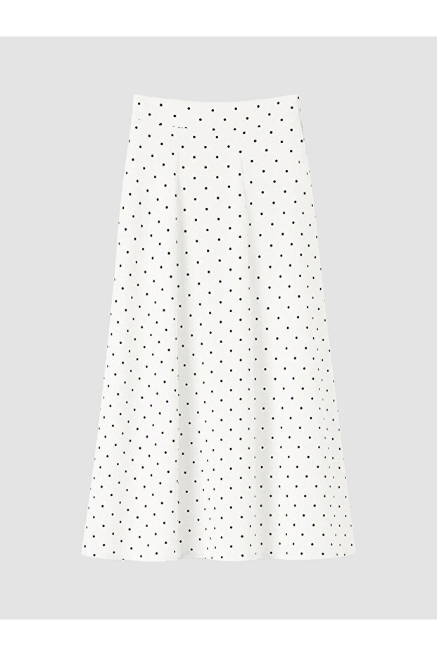 Ecru Elastic Waist Polka Dot Skirt
