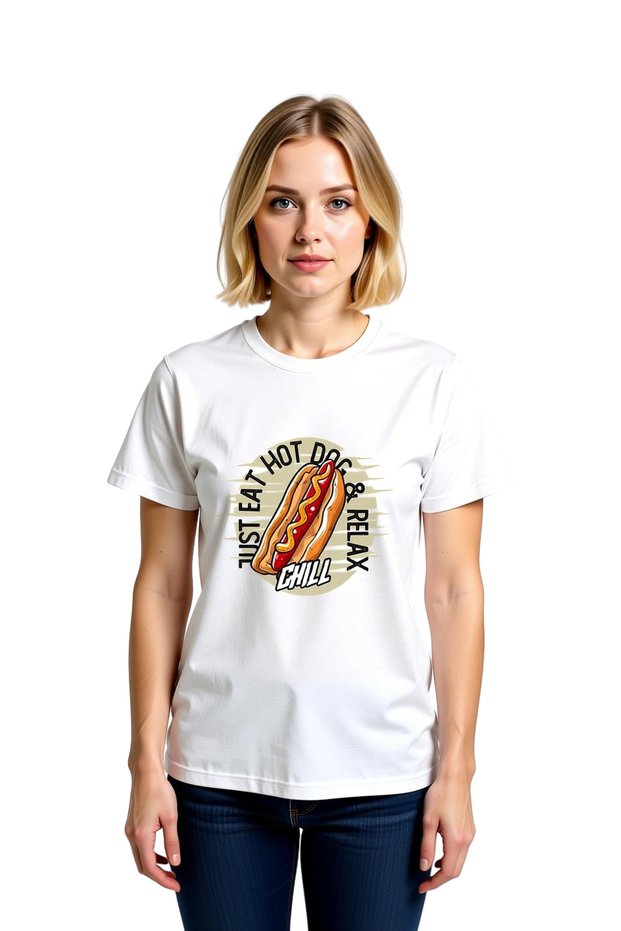 Women's Relaxed Fit Sausage Printed Funny Design Short Sleeve Round Neck Casual T-Shirt Modern Stylish