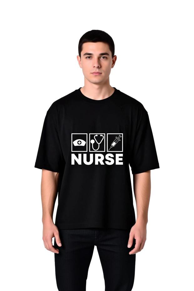Men's Oversize T-Shirt Nursing Profession Symbol Print Digital Printed Relaxed Fit Casual Modern Stylish