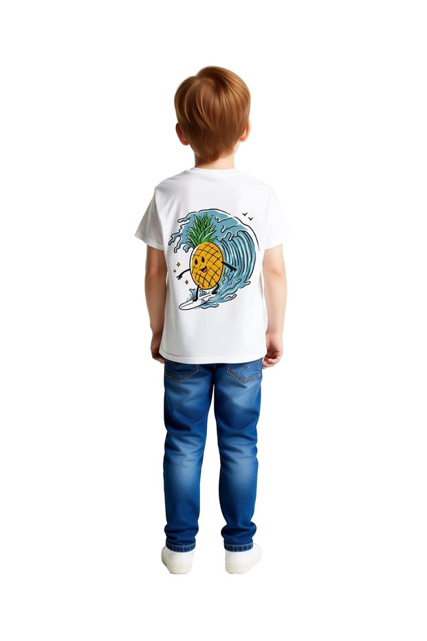 Kids' T-Shirt Surfing Pineapple Print Relaxed Fit Short Sleeve Round Neck Casual Wear Modern Stylish