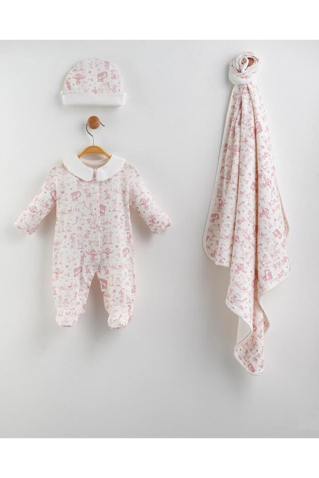 0-3 Months Safari Patterned Jacquard Baby Romper Set | Premium Cotton Newborn Hospital Release Baby Set