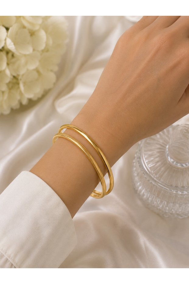 Gold Thin Steel Cuff Bracelet – Minimalist Stylish Women's Bracelet (2-Piece Option)