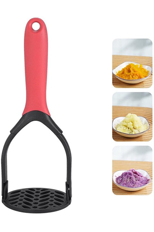 Foldable potato masher, kitchen utensil, suitable for fruits and vegetables, red.