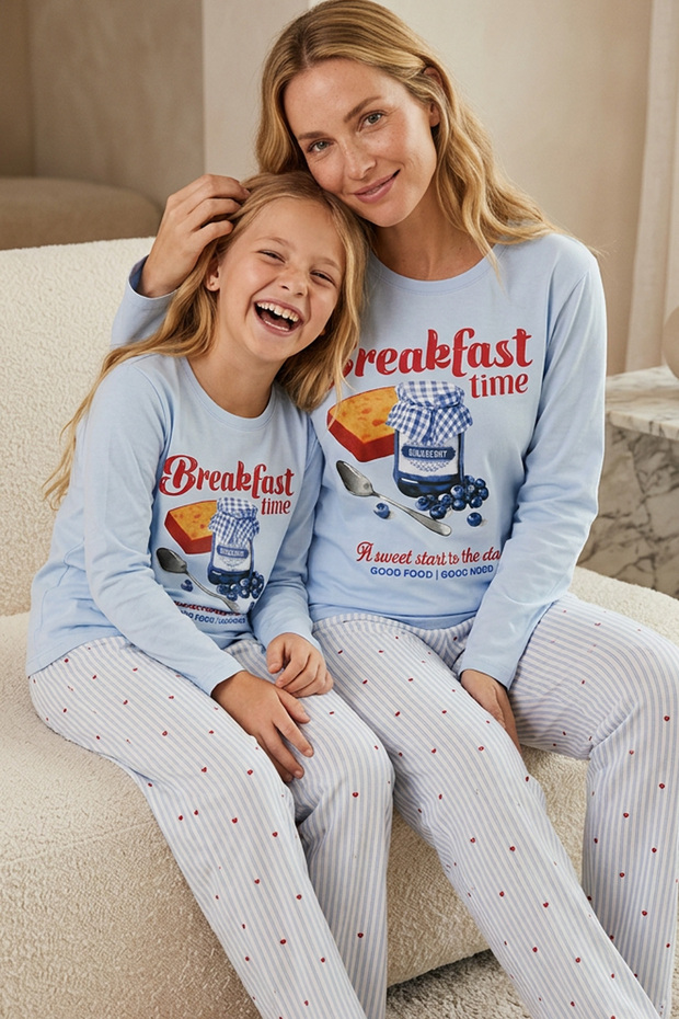 Blue Patterned Cotton Lycra Knitted Pajama Set26241167
