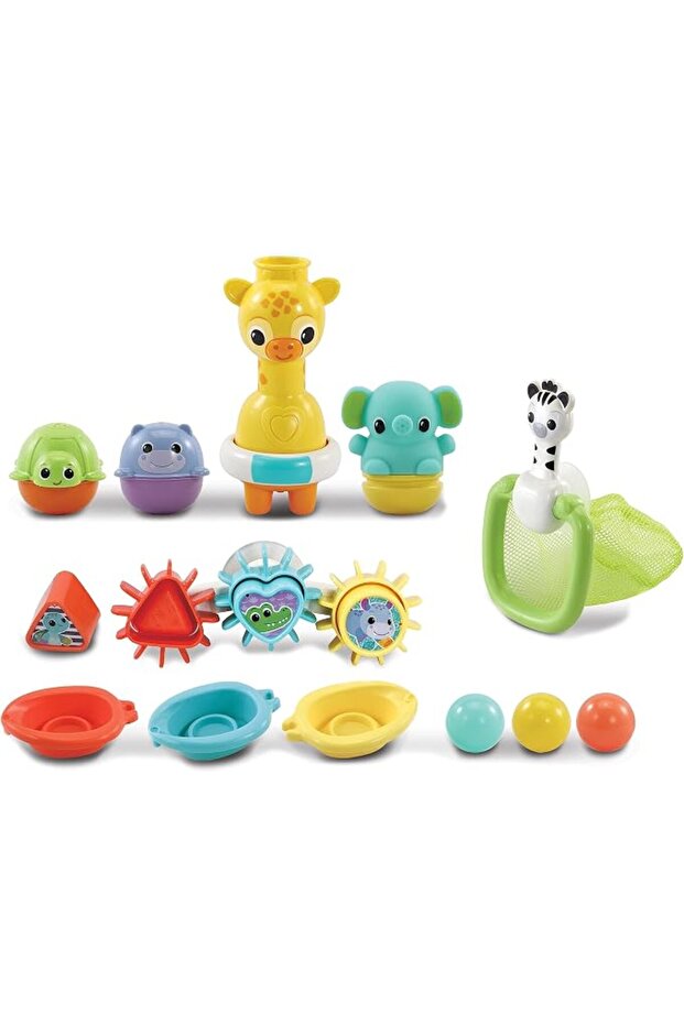 مجموعة ألعاب حمام VTech 6 في 1، لعبة حوض استحمام مع أكثر من 10 ملحقات تشمل قوارب قابلة للتكديس والربط، أشكال ممتعة