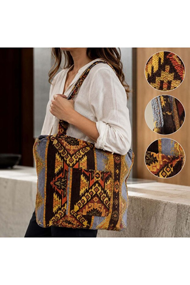Handmade Authentic Turkish Kilim Shoulder Bag -13, Daily, Book, Tablet, Beach and Travel Bag