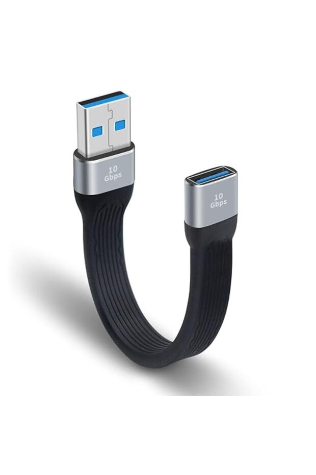 كابل تمديد USB 3.0 قصير، 5 بوصات مسطح FPC - USB A ذكر إلى USB A أنثى، سرعة نقل 10 جيجابت في الثانية