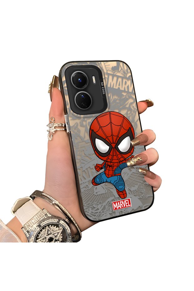Vivo Y16 Compatible Spider Man Patterned Silicone Edge Hard Back Case Couple Phone Case