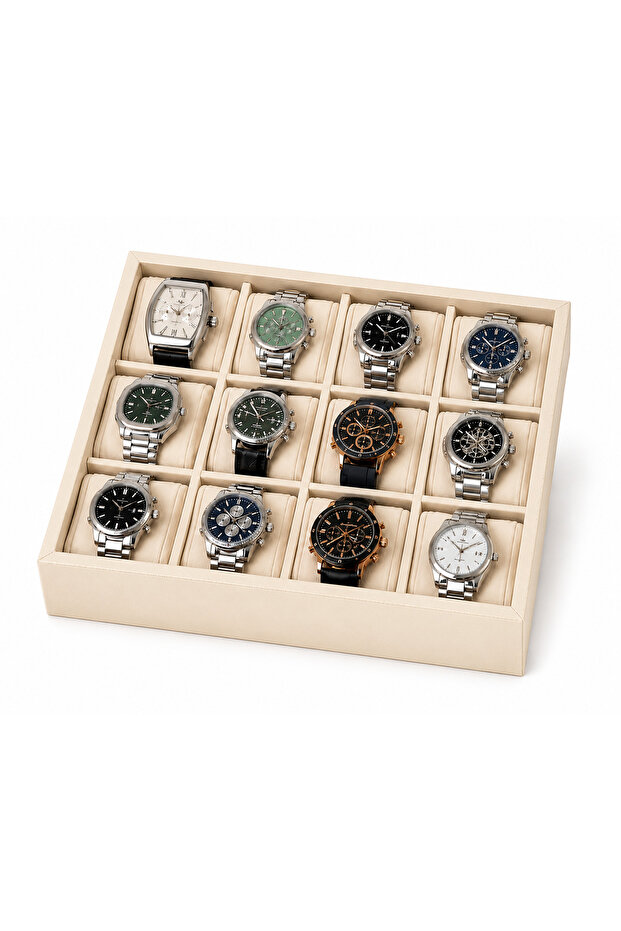 12-Slot Leather Watch Box – 12 Compartment Watch Storage and Organizer Box
