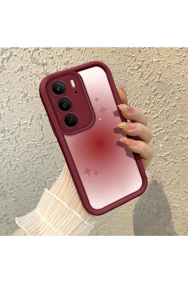 Realme C75 4g Compatible Burgundy Blur Gradient Star Pattern Silicone Case, Aesthetic Shockproof
