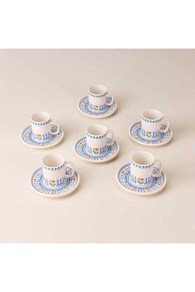 Kitchen Blue Flower 6-Person Coffee Cup - Colorful - 90 ml