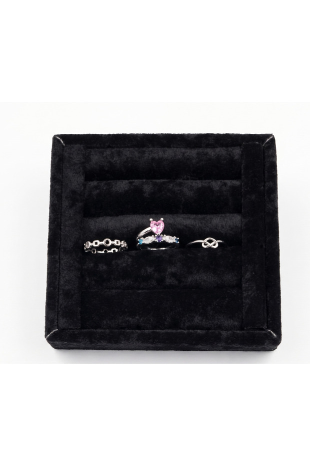 Women's Silver Color Pink Heart Stone Multiple Combination Ring Set