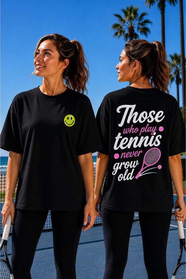 Unisex Oversize Tennis Printed T-Shirt 100% Cotton Tennis Themed Comfortable Fit Short Sleeve T-Shirt