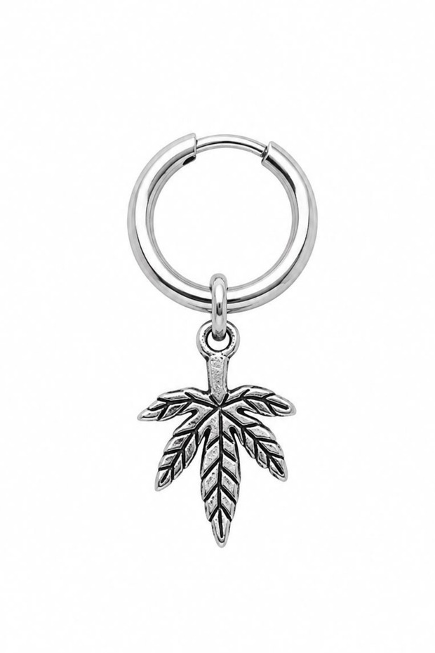 Unisex Silver Color Steel Dangle Leaf Figured Hoop Earrings 1 Piece