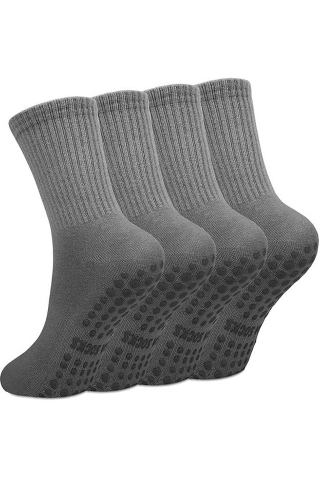 Women's Anti-Slip Socks - Pack of 4 One Size Fits All Home Breathable Comfortable Winter Slipper Bed Yoga, Pilates, Ballet Gray