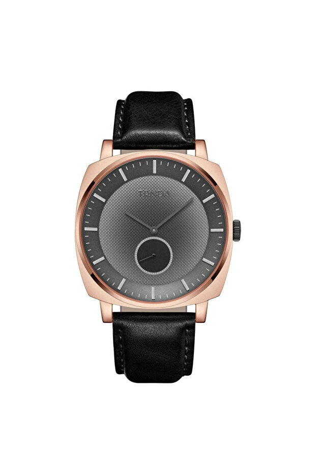 Men's Rose Gold Stainless Steel Watch, Black Leather | Trn045mm