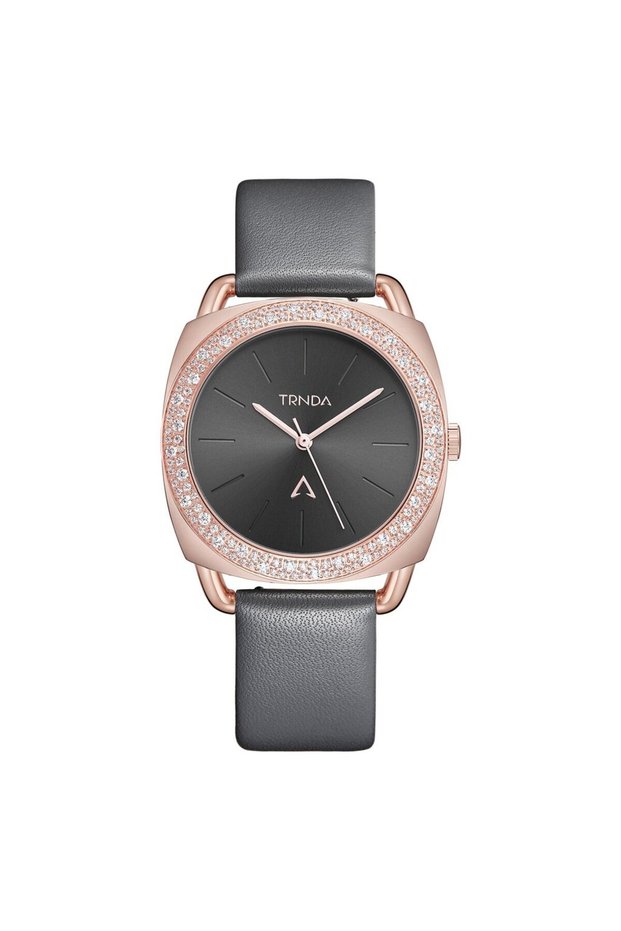 Women's Rose Gold Stainless Steel Watch, Gray Leather | Trnda-001