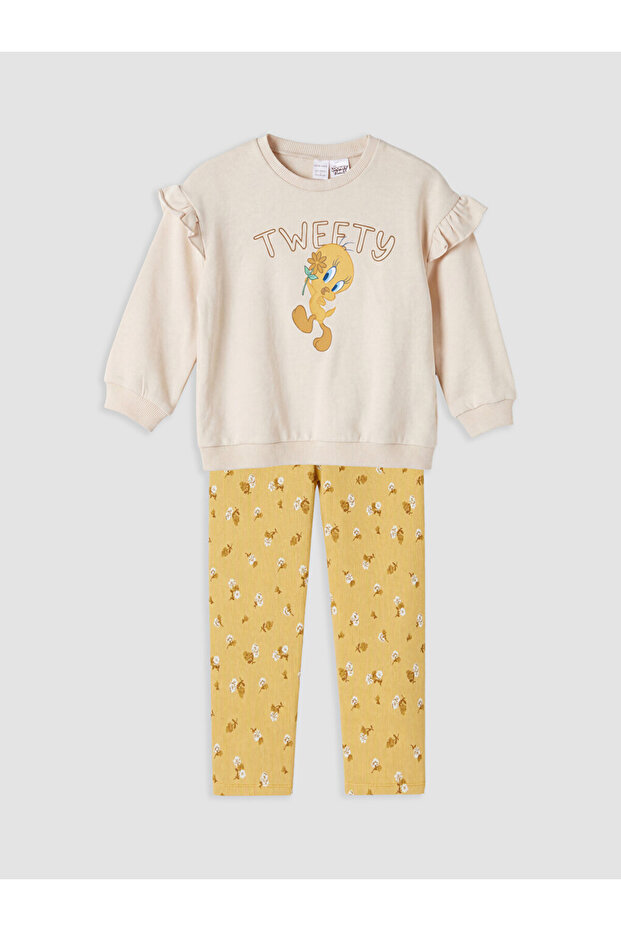 Beige Tweety Printed Baby Girl Set